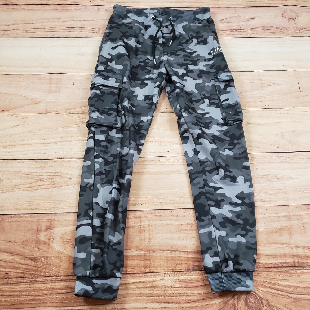 BoohooMan Pants‎ Mens Medium Gray Black Outdoors Cargo Pockets Joggers Adult
